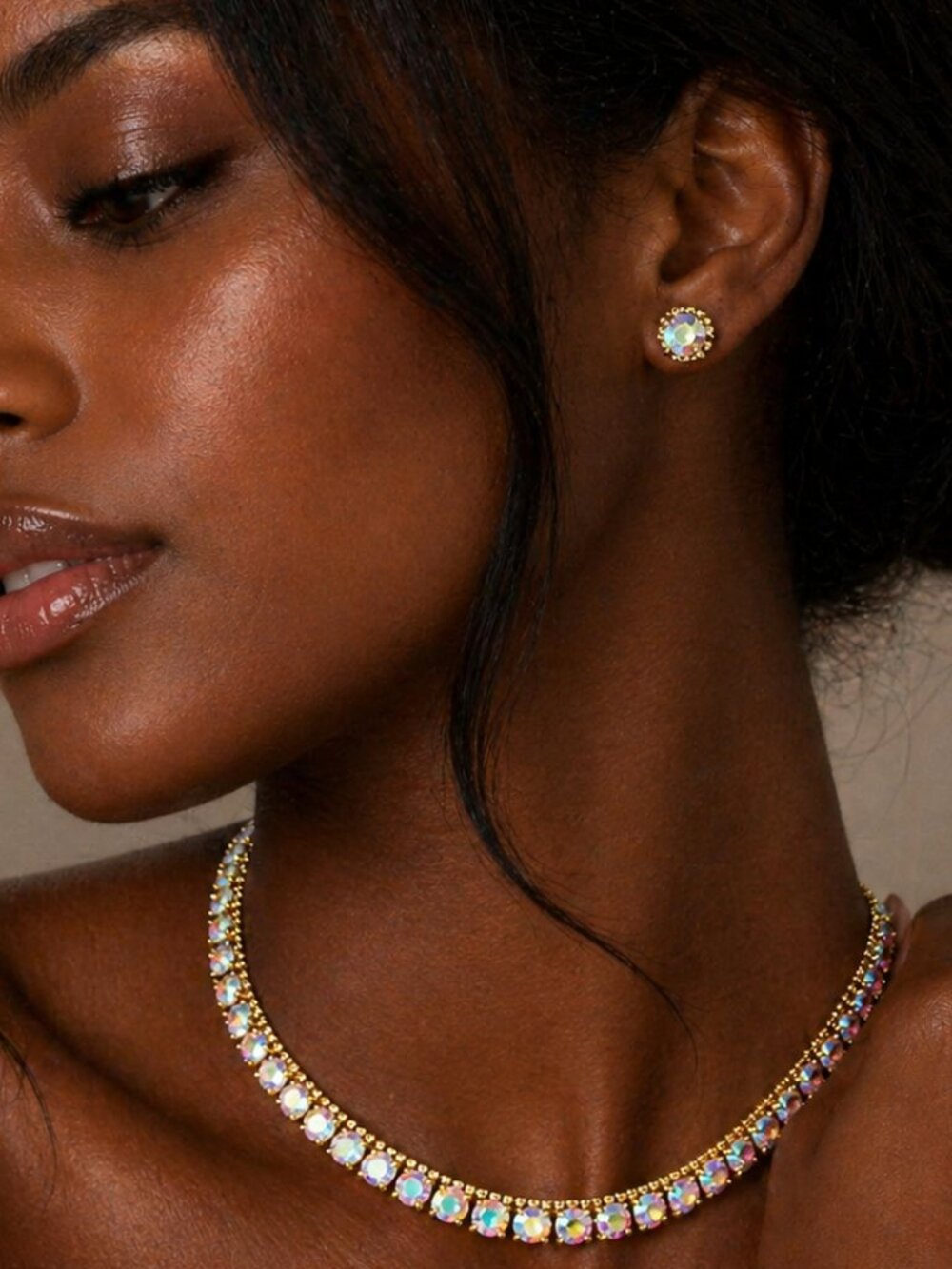Elegant 18K Gold Plated and Faux Gemstone Necklace and Earring Set